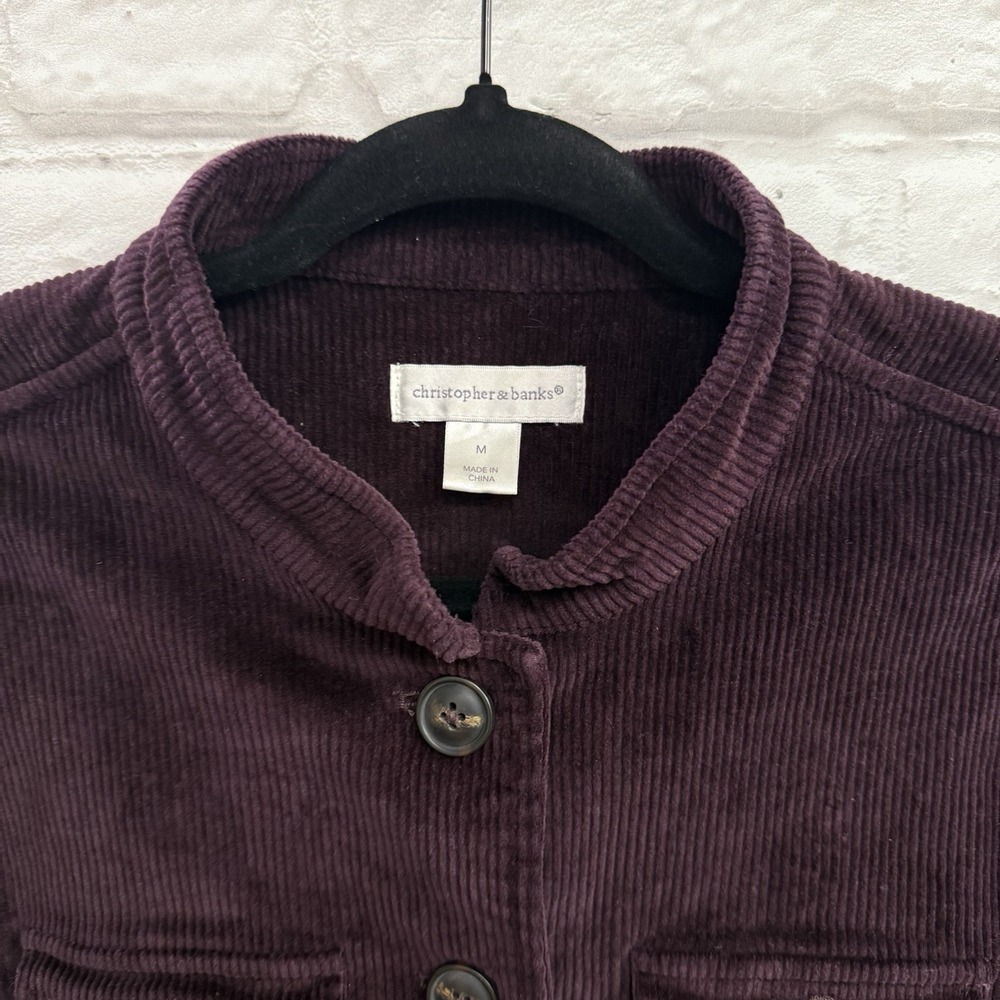 Christopher & Banks Corduroy Blazer Sz M Stretch Button Down Burgundy Jacket - Picture 4 of 16